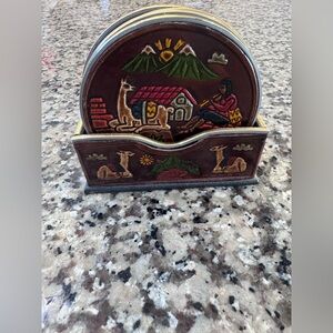 Peru Handcrafted Ceramic Coaster Set with Holder